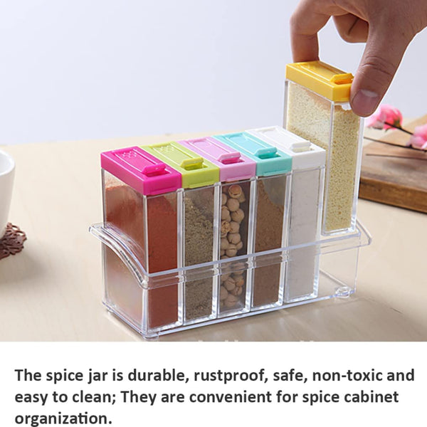 0122 Plastic Spice Jars (6 pcs, 14x22x8cm, Multicolour)