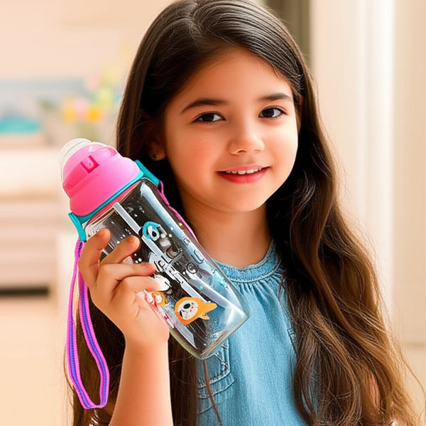 AM5859 Cutie Baby Feeding Cup with Straw 600 Printed Feeding Drinking Handle Kids Water Bottles