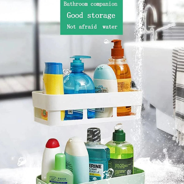 4029A 2PCS PLASTIC SHOWER CORNER CADDY BASKET SHELF RACK WITH STICKER