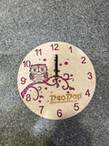 AM0609 Owl Pink Wooden Round Wall Clock design for Home -11.5x11.5