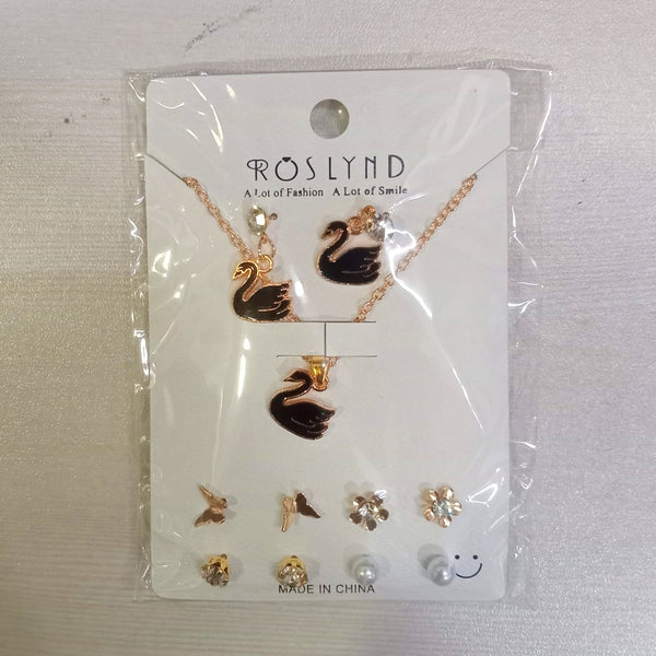 AM5773 Gold-Plated Jewellery - Set Of 5 Earrings pair ,Chain Pendant Necklace for Women & Girls