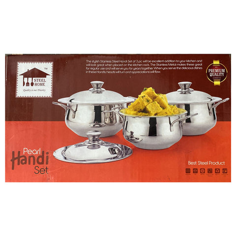 AM0063 Stainless Steel Serving Laser Finished Handi Set with Lid (Pack of 3)