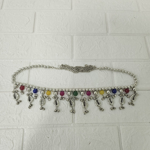 Di0046 Oxidized Silver Dangler Kamarbandh with Colorful Beads and Cowrie Shells (Multidesign)