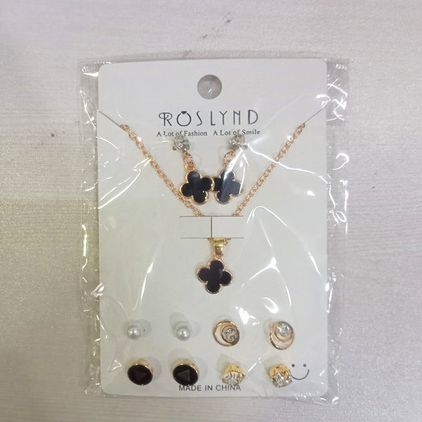 AM5773 Gold-Plated Jewellery - Set Of 5 Earrings pair ,Chain Pendant Necklace for Women & Girls