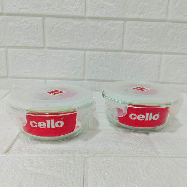 Di0242 Cello Camelia Round Glass Container Set | 2-Piece | 400ml Each with Airtight Lids