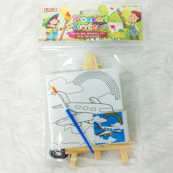 AM6161 Pocket Painters Mini Canvas Painting Kit with Easel, Paint Brush & Colors