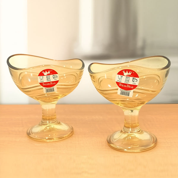 AM5996 Elegant Glass Ice Cream & Dessert Bowl 2 Pcs (SMIC-632-L2G & SMIC-632-L2B)