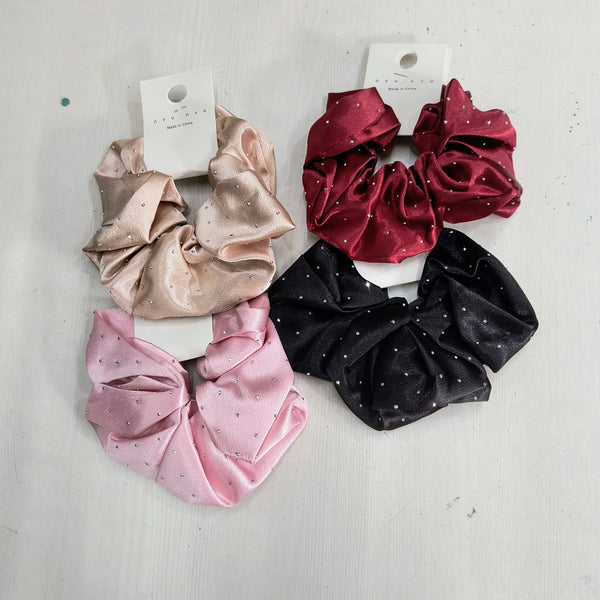 AM1286 Rhinestone Glossy Soft Satin Silk Hair Scrunchies Hair Elastic Bands 1pc