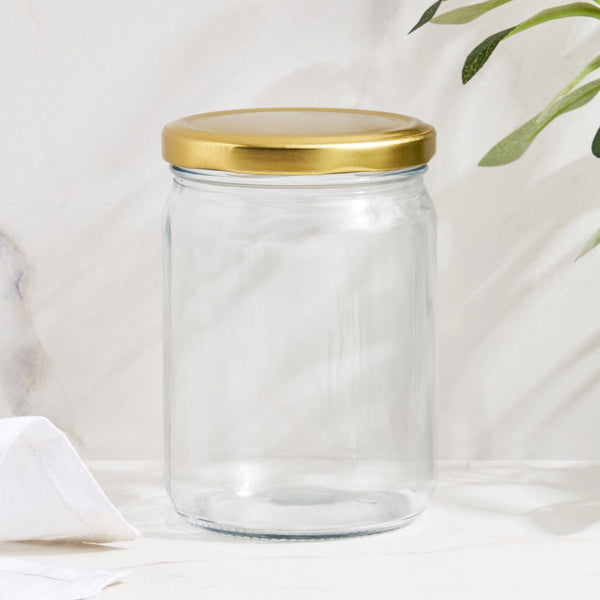 AM6211 Salsa Glass Jar 500ml - Golden Metal Cap Airtight Lid Transparent Jar 1 Pcs