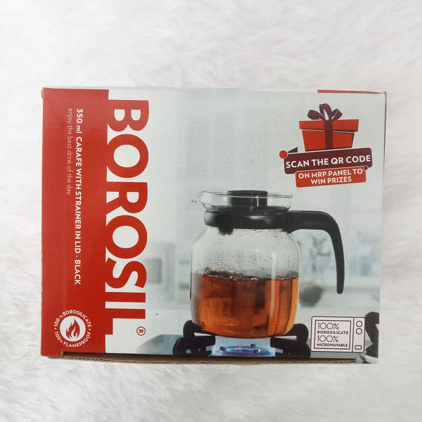 AM6164 Borosil 350 ml Glass Carafe with Strainer in Lid - Black