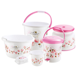 AM0564 Bathroom Set Printed Deluxe 6 Pcs(Bucket 16, Pedal Bin-1007, Tub No-2, Round Patla, Mug, Soap Case)