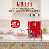 AM5212 Yera Aquafresh - Glass Juice/Mocktails Serving Jar With Tap And Stand - 4000 ml ( 1 pcs)