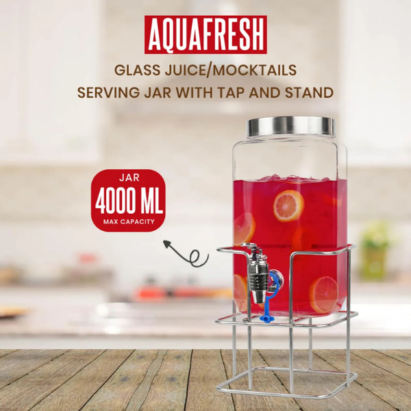 AM5212 Yera Aquafresh - Glass Juice/Mocktails Serving Jar With Tap And Stand - 4000 ml ( 1 pcs)