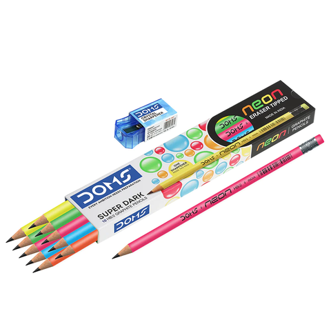 3592 DOMS NEON ERASER TIPPED HB/2 GRAPHITE PENCILS BOX PACK (10 PACKS)
