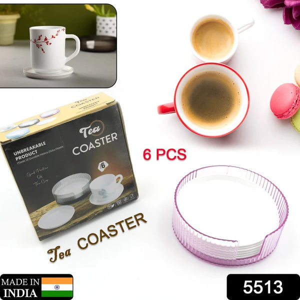 5513 COASTERS SET OF 6 PLASTIC COASTERS SPILL PROTECTION FOR TABLE DESK COFFEE CUP TEA CUP MUG