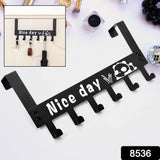 8536 HEAVY-DUTY CARBON STEEL CARTOON NICE DAY OVER DOOR HOOK HANGER RACK, TOWEL HANGER, REMOVABLE DOOR HOOK, COAT, SCARF, CLOTHS HANGER (1 PC / 6 HOOK)