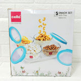 Di0243 Cello Glassware 5-Piece Snack Set with Tray - 500ml Each
