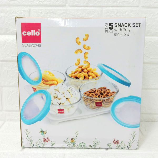 Di0243 Cello Glassware 5-Piece Snack Set with Tray - 500ml Each