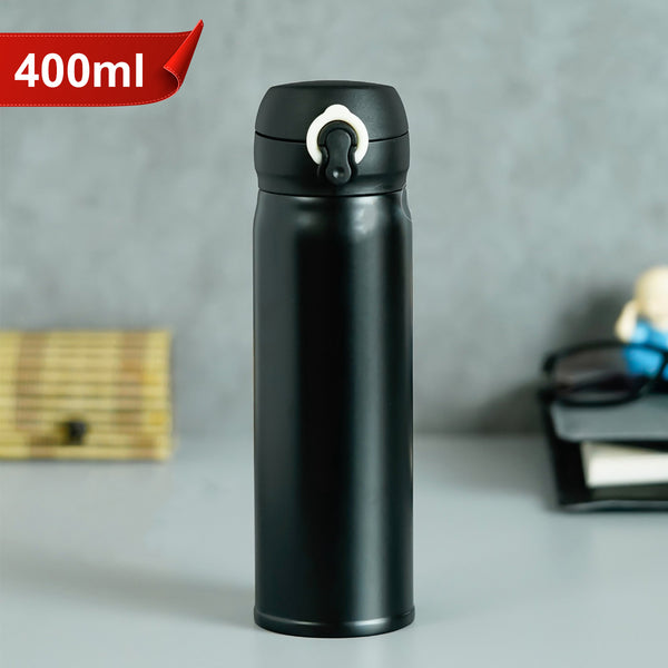 AM5992 Stainless Steel Vacuum Flasks Black Bottle with Sipper Cap - 400ml