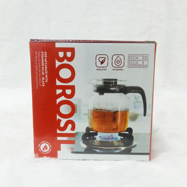 AM6165 Borosil 650 ml Glass Carafe with Strainer in Lid - Black