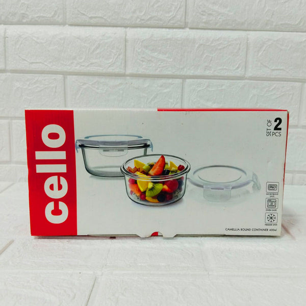Di0242 Cello Camelia Round Glass Container Set | 2-Piece | 400ml Each with Airtight Lids