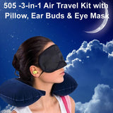 0505 -3-in-1 Air Travel Kit with Pillow, Ear Buds & Eye Mask