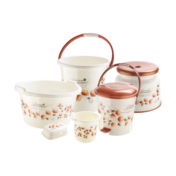 AM2587 Joyo Deluxe Bathroom Printed Bucket ,Pedal Bin ,Tub ,Round Patla ,Mug ,Soap case Set 6 Pcs