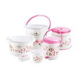 AM2587 Joyo Deluxe Bathroom Printed Bucket ,Pedal Bin ,Tub ,Round Patla ,Mug ,Soap case Set 6 Pcs