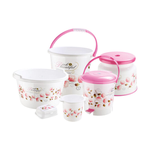 AM2587 Joyo Deluxe Bathroom Printed Bucket ,Pedal Bin ,Tub ,Round Patla ,Mug ,Soap case Set 6 Pcs