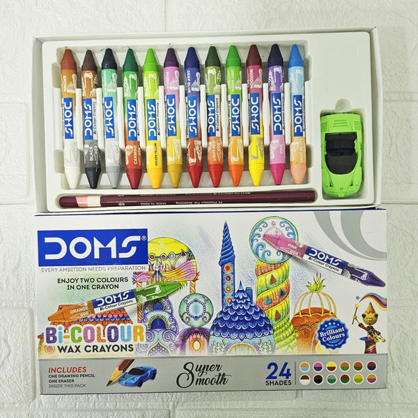 AM6104 Doms Bi-Colour Wax Crayons – 24 Vibrant Shades, Non-Toxic & Smooth Coloring for Kids
