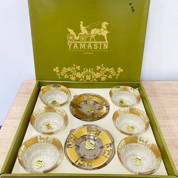 AM5963 Yamasin Premium Gold Edition Glass Bowl & Plate - Set of 8 pcs
