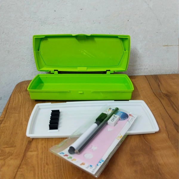 AM5541 Green Ben 10 Compass Box for Kids- (Pack of compassbox, 1 kit of pencil rubber and marker)