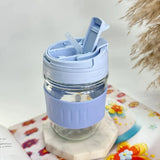 AM5066 Travel Glass Sipper with Lid and Straw 350 ml, Reusable Glass Tumbler with Lid and Straw