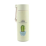 AM5216 Cactus love Print Glass Water Bottle with Foodgrade Silicone Plastic - 450ml - Glass Bottle - Leak Proof - BPA Free For School, College, Travel - Easy to carry - Multicolour - Pack of 1
