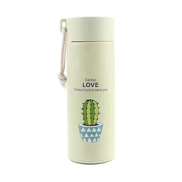 AM5216 Cactus love Print Glass Water Bottle with Foodgrade Silicone Plastic - 450ml - Glass Bottle - Leak Proof - BPA Free For School, College, Travel - Easy to carry - Multicolour - Pack of 1