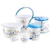 AM0564 Bathroom Set Printed Deluxe 6 Pcs(Bucket 16, Pedal Bin-1007, Tub No-2, Round Patla, Mug, Soap Case)