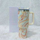 AM6258 Marble Swirl Stainless Steel Tumbler with Handle, Lid & Straw