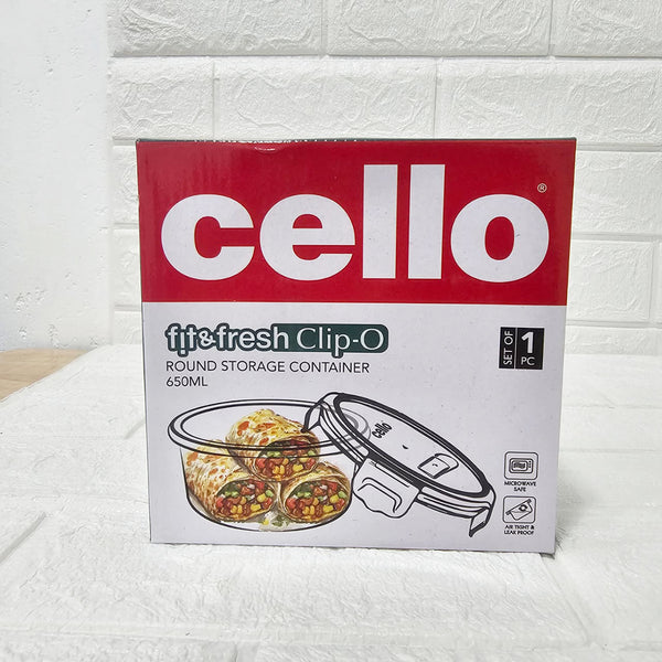 Di0003 Cello Fit & Fresh Clip-O Round Glass Storage Container - 650ml