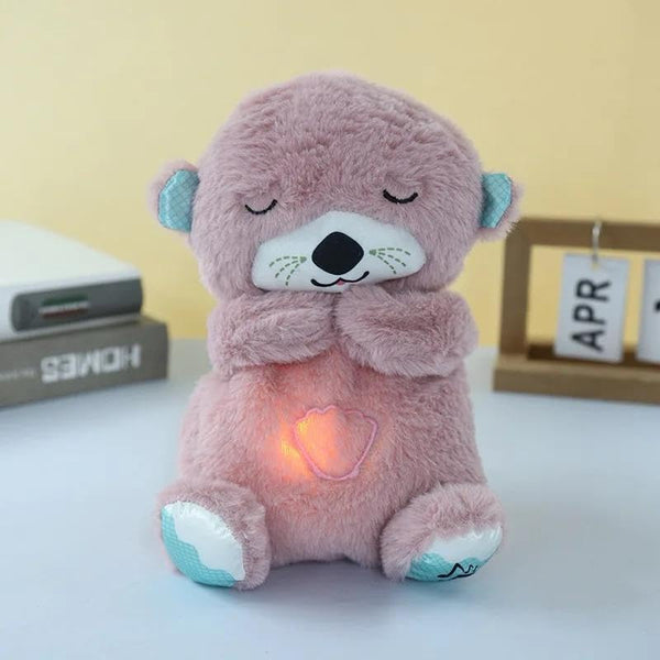 AM5412 Baby Soothing Music Tummy up Down with Light Breathing Teddy Bear Soft Toy Simulation Plush for Babies Kids Random Color