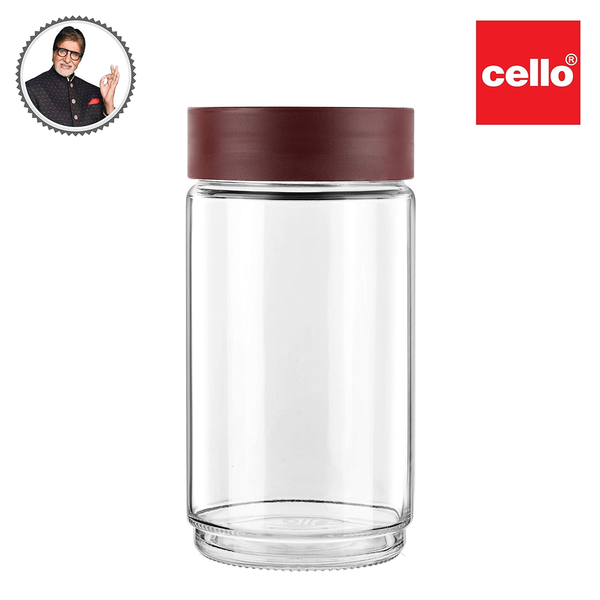 AM0663 CELLO Modustack Glassy Storage Jar | Glass Jar with Lid | Air Tight Steel Lid and Stackable | For Storage of Food, Pulses, Spice, Cereals, Cookies, Dry Food | 2000ml, Maroon