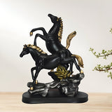AM5929 Standing On Mountain Horse Showpiece, Double Horse Showpiece for Home, Table, Office