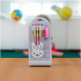4396 Cute Rabbit Bear Drawing Graphite Writing Pencil Set with Pencil Sharpener & Eraser, Pencil and Eraser Set with Eraser for Kids, for Girls, Fancy School Stationary, Birthday Party Return Gift (14 Pc Set)