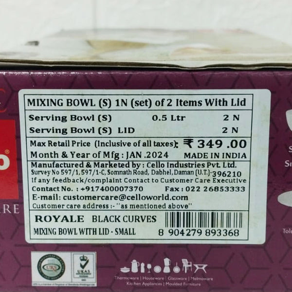 Di0206 Cello Small Mixing Bowl Set of 2pc with Lids - 500ml Each