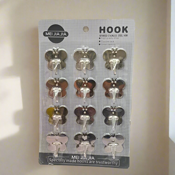 AM2182 Best Hook Butterfly Shape 12Pcs Steel Silver Hooks for Wall