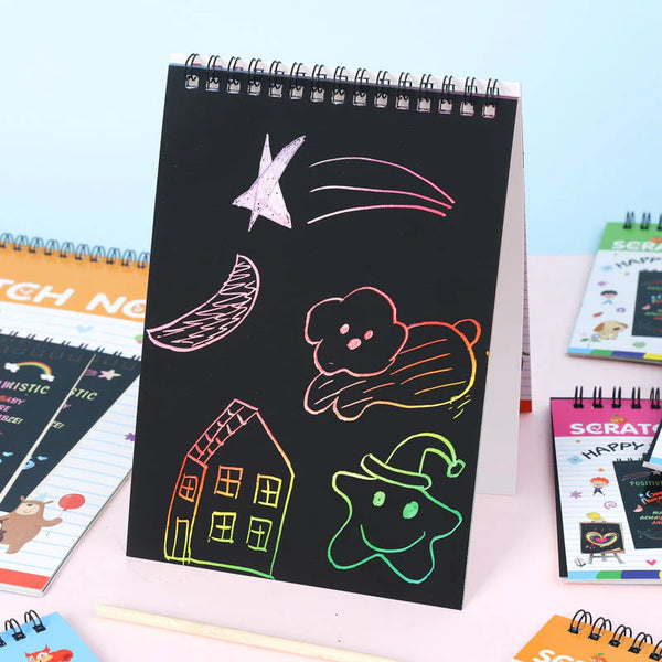 AM5280 Scratch Notebook with Wooden Stylus for Kids Art (Size - 20x14cm, Pack of 1 Pcs)