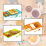 2037 4Compartment Dish with Spoon and Fork(2 Dish Set with 1Spoon and 1Fork) Dinner Plate Plastic Compartment Plate Pav Bhaji Plate 4-Compartments Divided Plastic Food Plate. DeoDap
