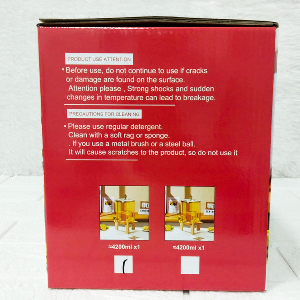 AM6276 High Borosilicate Glass Beverage Dispenser with Wooden Stand 4200 ml – 1 Piece Set