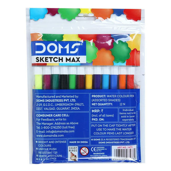 3205 Doms Max Non-Toxic Water Colour Sketch Pens (12 Assorted Shades x 1 Set)