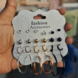 AM5777 Fashion Studs and Hoops Earring Set - 12 pairs Earrings Set for Women & Girls