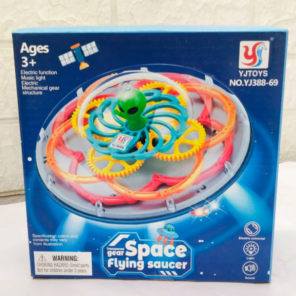 AM5194 Transparent Gear Space Saucer Car Vehicle Toy for Kids with 3D Colorful Light & Music and Bump & go Action